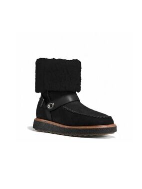 Coach Roccasin Black Suede Boots Shearling Lined , Size 9B, $375